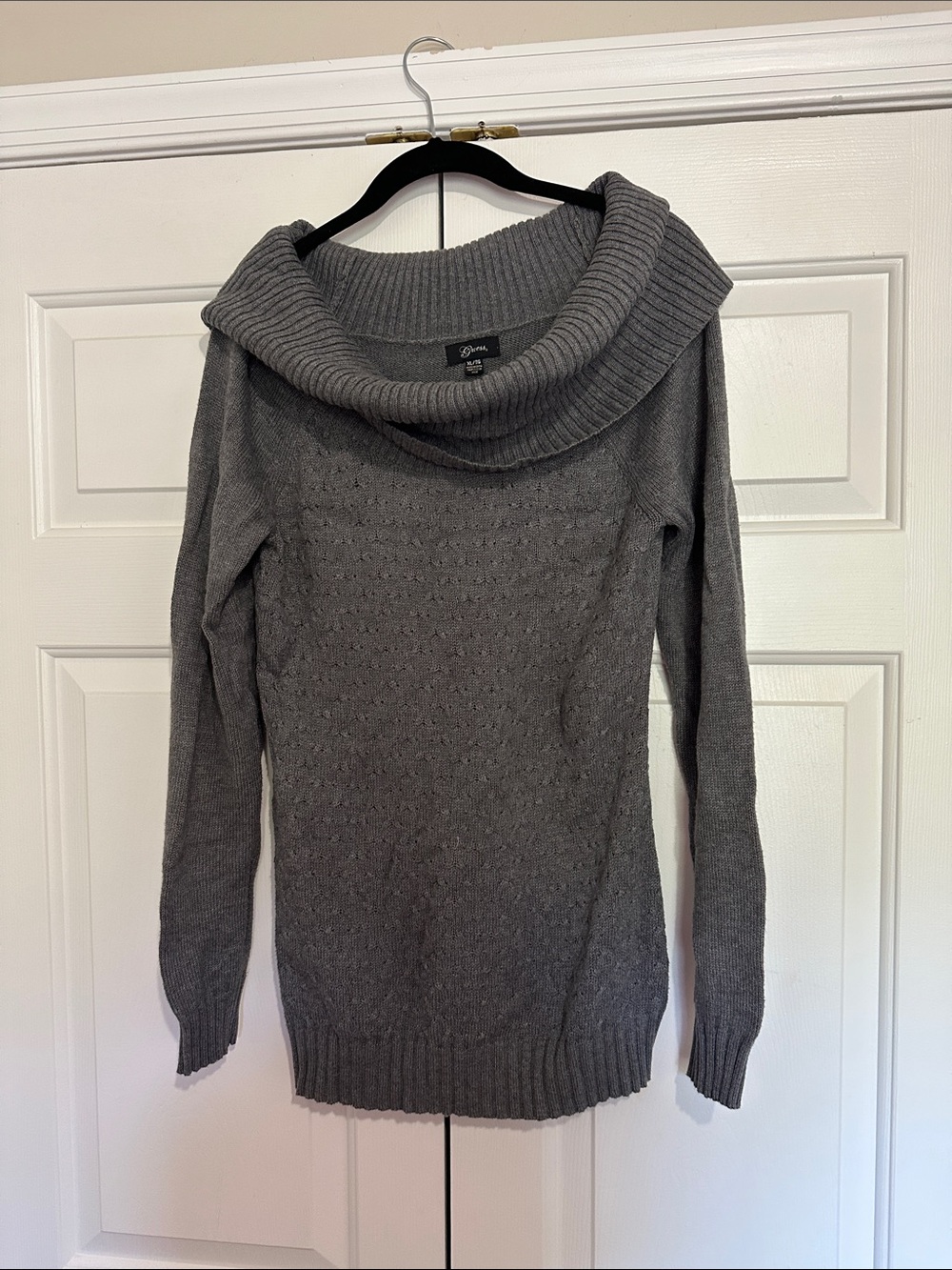 Guess Gray Cowl Neck Off-Shoulder Sweater